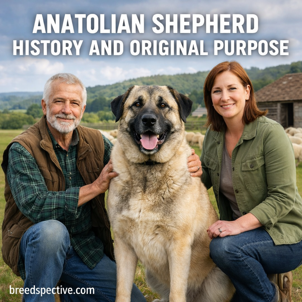 Anatolian Shepherd with rural handlers illustrating the breed’s historical role as a livestock guardian.