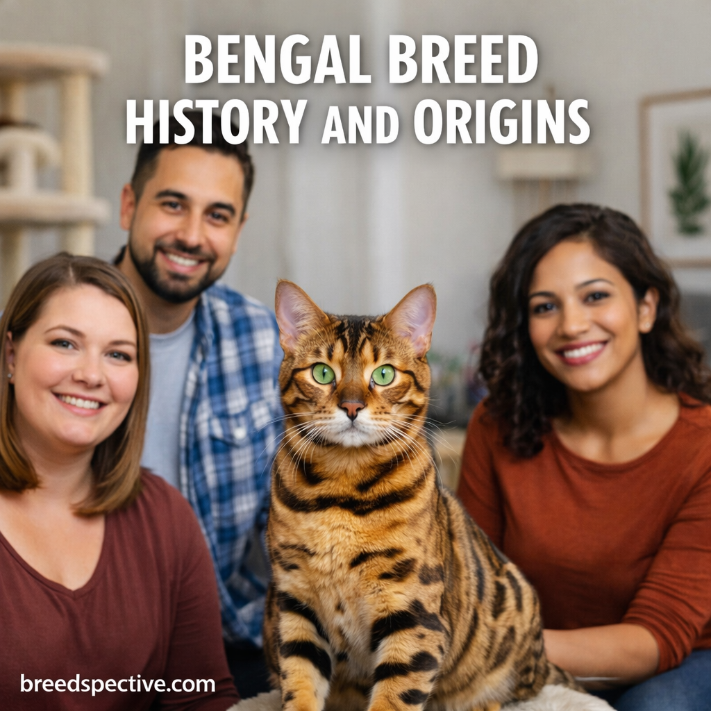 Bengal cat with people, representing the breed’s history, development, and transition from wild ancestry to domestic companion.