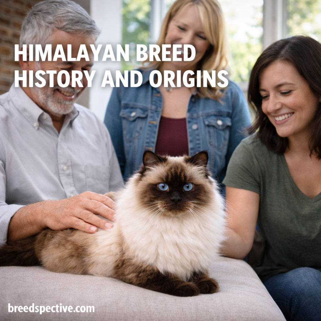 Himalayan cat with owners illustrating the breed’s history, origins, and distinctive colorpoint features.