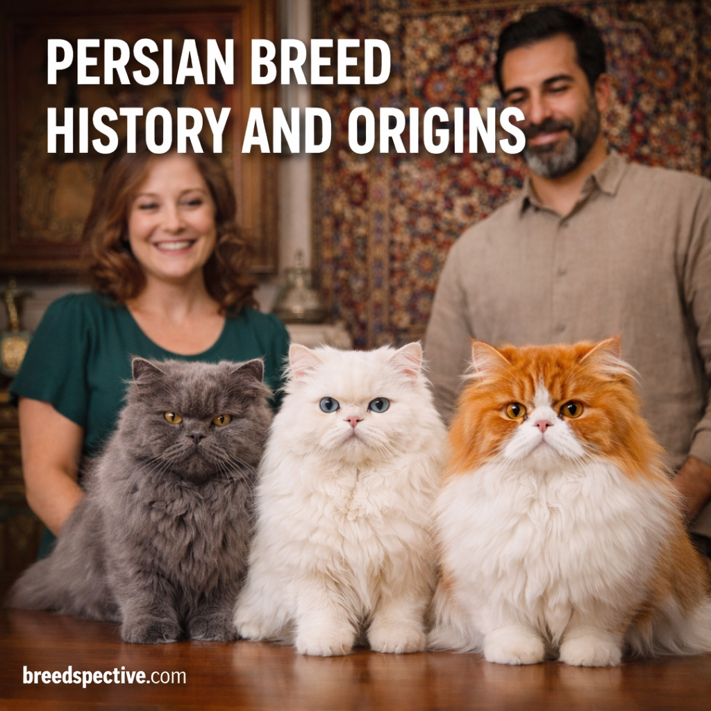Persian cats with owners illustrating the breed’s history and origins, showcasing traditional long-haired features and classic appearance.