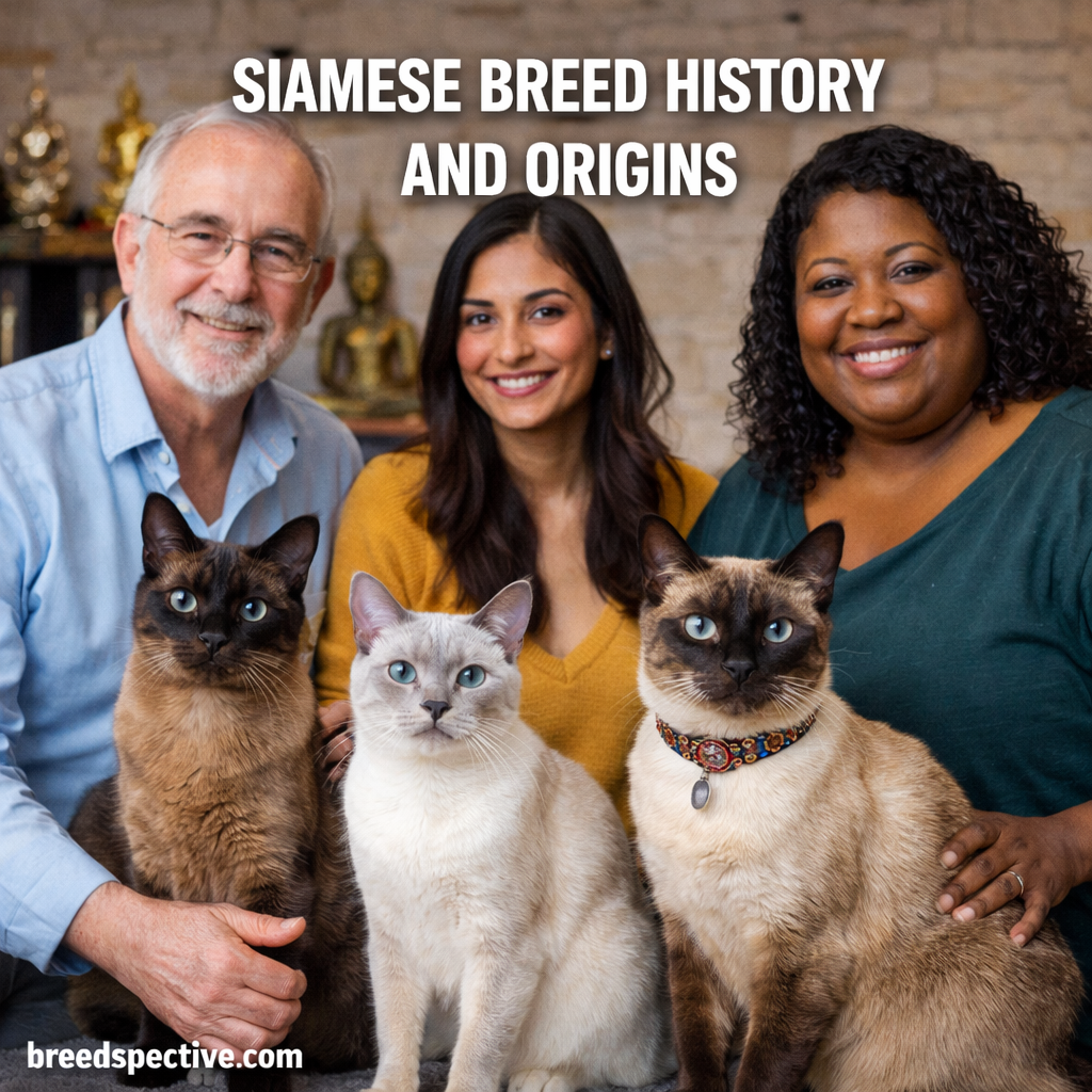 Siamese cats with people, illustrating the breed’s historical origins, cultural heritage, and long-standing bond with humans.