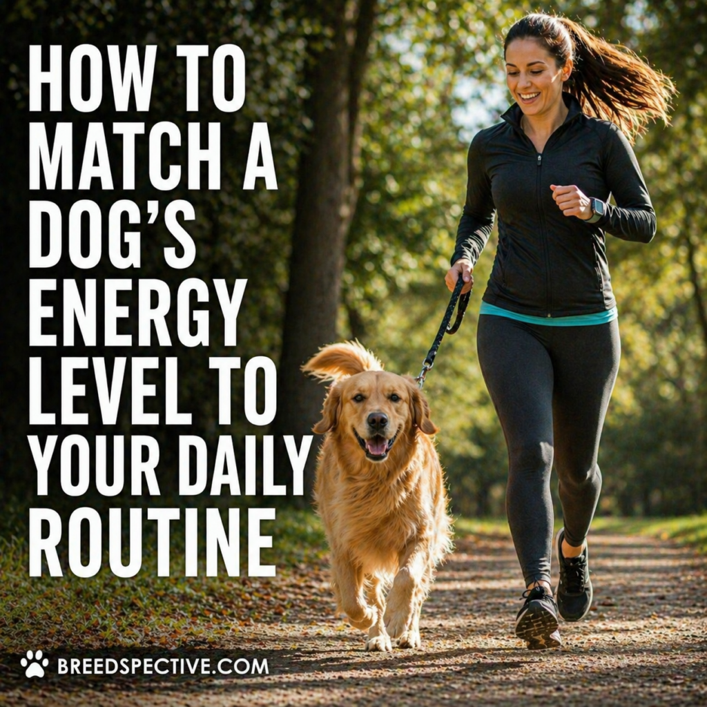 A woman jogging with a high-energy dog on a trail, illustrating how to match a dog’s energy level to an active daily routine.